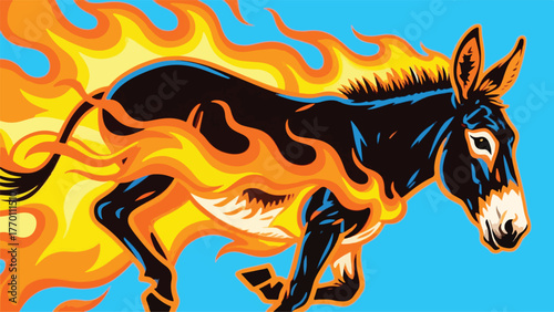 Donkey With Burning Fire Illustrator Artwork Banner Background Design Template 