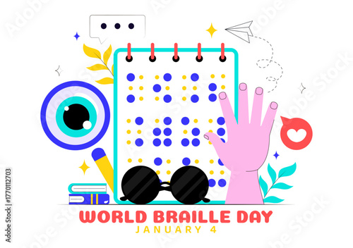 World Braille Day Vector Illustration Celebrating January 4th, Featuring the Braille Alphabet as a Means of Communication on a Flat Background