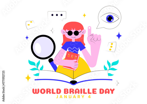 World Braille Day Vector Illustration Celebrating January 4th, Featuring the Braille Alphabet as a Means of Communication on a Flat Background