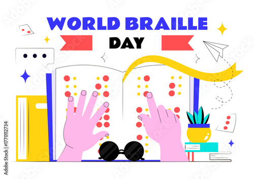 World Braille Day Vector Illustration Celebrating January 4th, Featuring the Braille Alphabet as a Means of Communication on a Flat Background