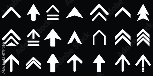 Set swipe up arrows icons. Different black arrows sign upwards. Scroll or swipe up. Graphic vector elements for web, applications, infographic, social media.  arrow icons for swipe and scroll interfac