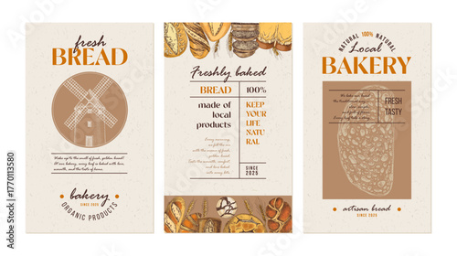 Bakery labels collection with bread
