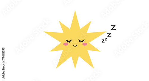 An adorable cartoon yellow star with closed eyes, pink cheeks, and a gentle smile, sleeping soundly, accompanied by Zzz symbols.