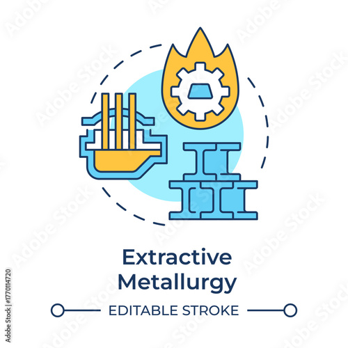 Extractive metallurgy multi color concept icon. Natural mineral sources and ores. Physical, chemical methods. Round shape line illustration. Abstract idea. Graphic design. Easy to use in