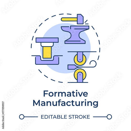 Formative manufacturing multi color concept icon. Deformation based fabrication. Substance reshaping technology. Round shape line illustration. Abstract idea. Graphic design. Easy to use in