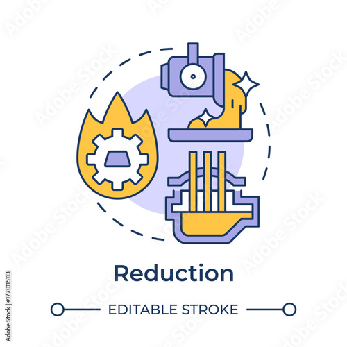Reduction multi color concept icon. Extraction of crude metal. Stage of metallurgical process. Steelmaking technology. Round shape line illustration. Abstract idea. Graphic design. Easy to use in