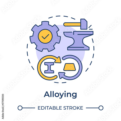 Alloying multi color concept icon. Metal shaping. Combining and forming iron materials. Stage of metallurgical process. Round shape line illustration. Abstract idea. Graphic design. Easy to use in