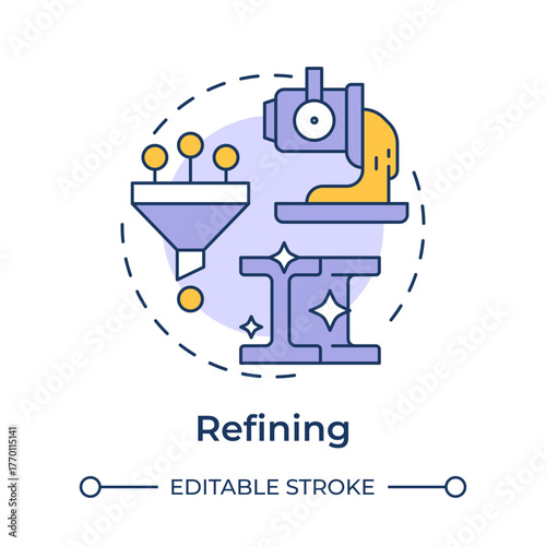 Refining multi color concept icon. Purification of metal. Removing remaining impurities. Stage of metallurgical process. Round shape line illustration. Abstract idea. Graphic design. Easy to use in