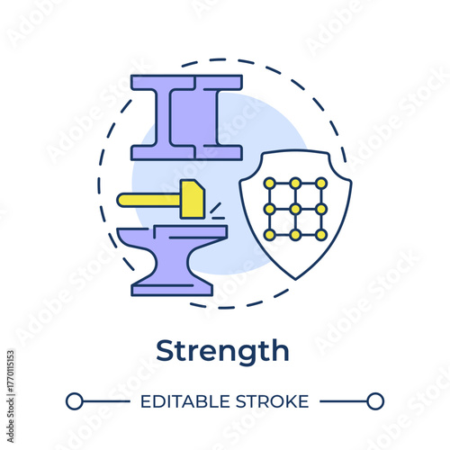Strength multi color concept icon. Resist deformation and breaking. Property of metal. Steelmaking industry product. Round shape line illustration. Abstract idea. Graphic design. Easy to use in