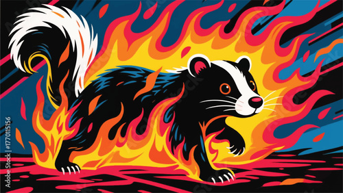 Honey Badger With Fire Illustrator Artwork Banner Background Design Template 