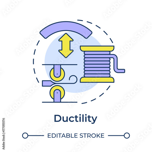 Ductility multi color concept icon. Ability to stretch, bend and deform without breaking. Property of metal. Steelmaking. Round shape line illustration. Abstract idea. Graphic design. Easy to use in