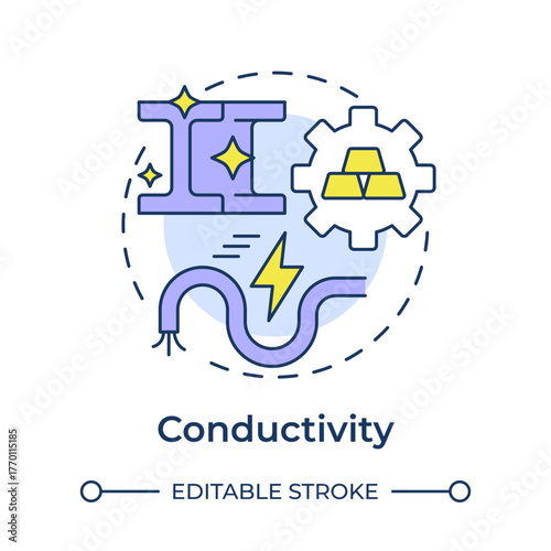 Conductivity multi color concept icon. Ability to conduct electricity and heat. Property of metal. Steelmaking. Round shape line illustration. Abstract idea. Graphic design. Easy to use in