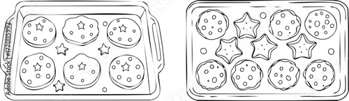 Cookie tray outline illustration minimalist dessert baking concept black line art for cafe branding