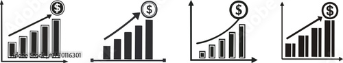 Business chart with dollar icon minimal black outline profit growth vector concept for finance visuals