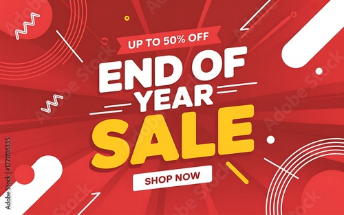 End of Year Sale Up To 50% Off With Shop Now Button And Geometric Shapes discount promotion High Quality Creative Image Background