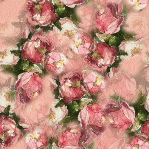 Oil Paint Watercolor floral Seamless Pattern