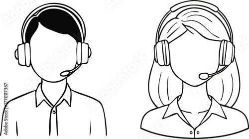 Customer service agent with headset minimal outline icon representing support communication call center