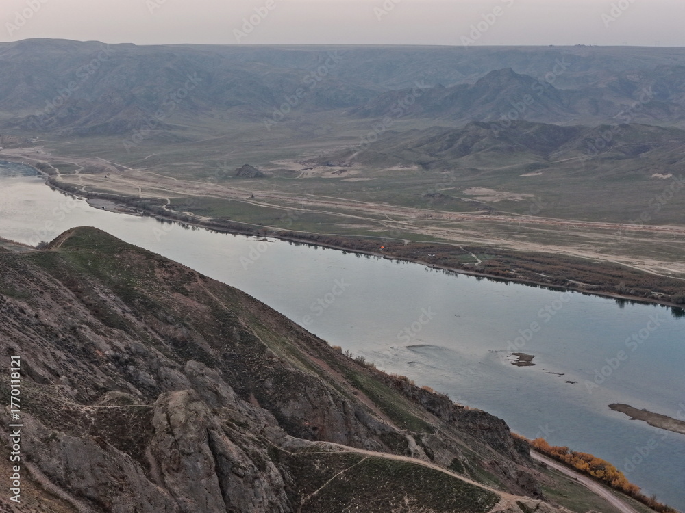 Obraz premium The Ili River. National Nature Park. Drone view, autumn time.