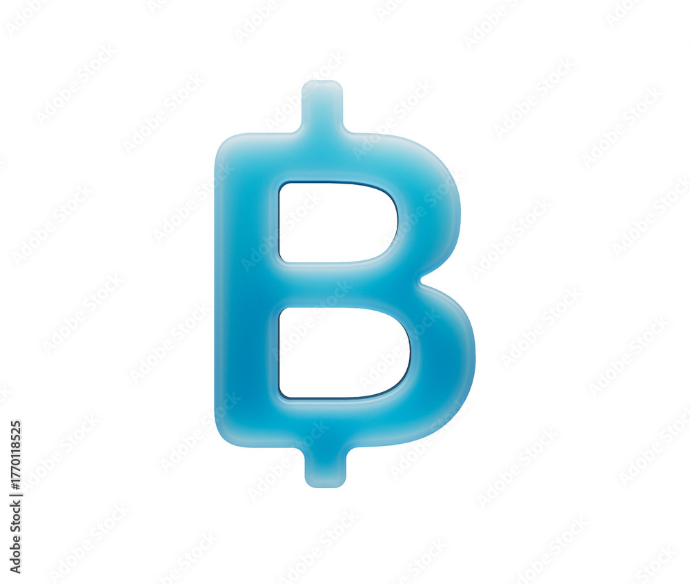 Obraz premium Vibrant blue 3D Thai Baht currency symbol, glossy financial icon, money sign. 3d illustration