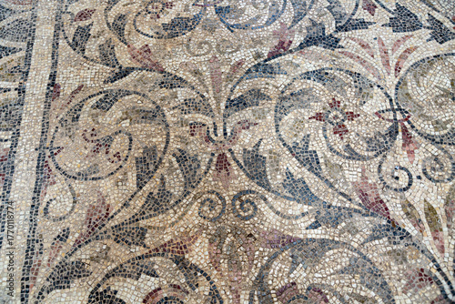 Old roman mosaic in El Djem archaeological museum, Tunisia