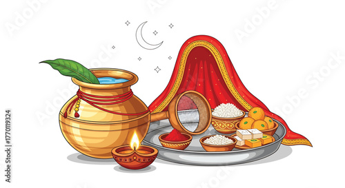 Still life of jug vase fruits and tableware with cup bowl and decoration