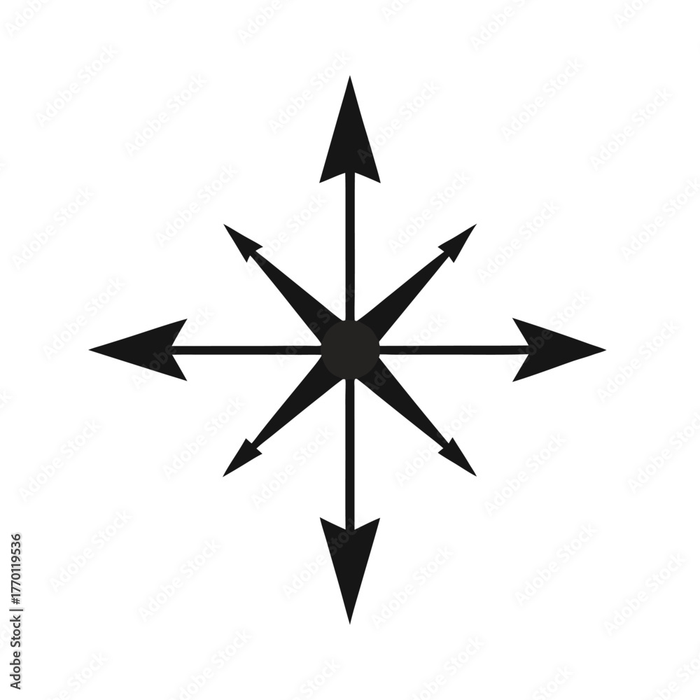 Fototapeta premium Minimal compass arrow north direction silhouette vector clean design for map location and guidance illustration