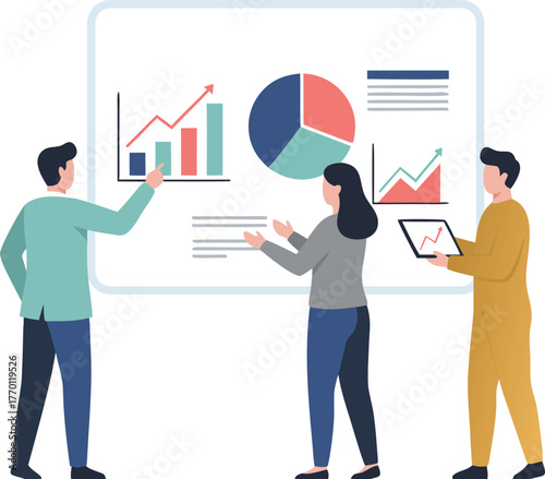 Dedicated business team collaborating on detailed data analysis, reviewing charts and graphs for strategic planning and informed decision-making processes