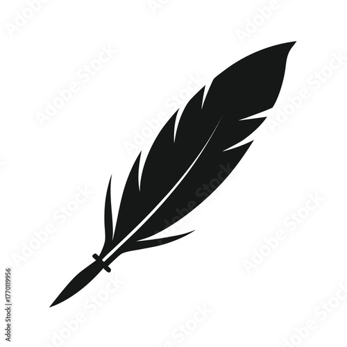 Minimal feather writing pen silhouette vector clean literary creativity design on white background