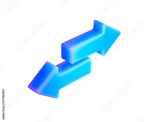 3D Blue exchange arrows symbolizing trade, sync, transfer and digital connectivity. 3d illustration