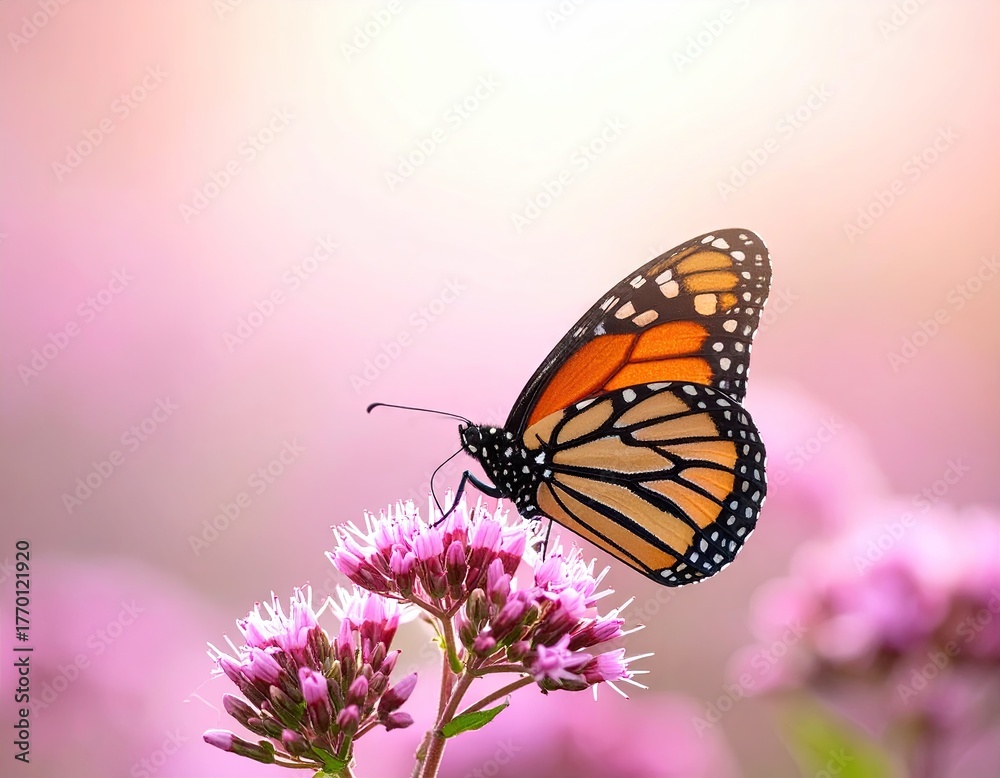 Fototapeta premium Monarch Butterfly on Pink Flower in Soft Light