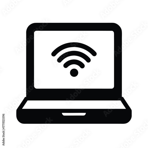 Simple laptop with wifi silhouette vector minimalist digital network symbol on white background