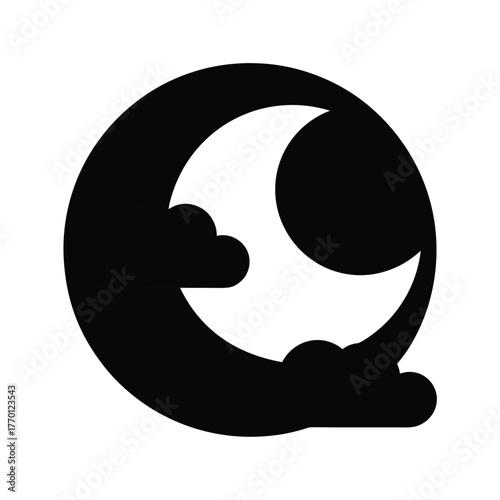 Simple moon and cloud night sky silhouette vector clean dreamy sleep icon on white background
