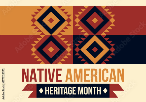 Native American Heritage Month in November. American Indian culture. Celebrate annual in United States. Tradition pattern. Poster, card, banner and background. Vector ornament, illustration