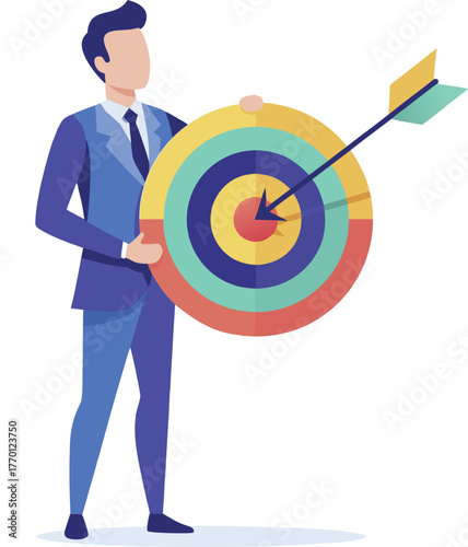 Achieving Goals Businessman with Target and Arrow for Success & Aim