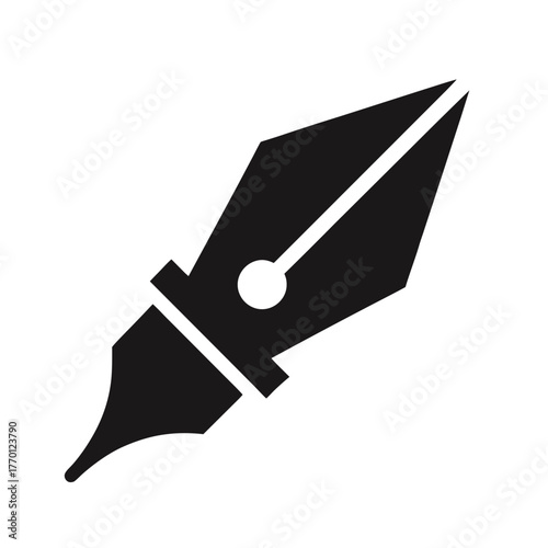 Simple pen nib writing tool silhouette vector icon on white background for education and creativity