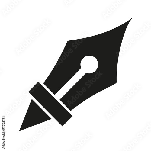 Simple pen nib writing tool silhouette vector icon on white background writing and office supplies