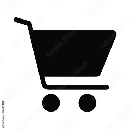 Simple shopping cart silhouette vector icon on white background for ecommerce online shopping design