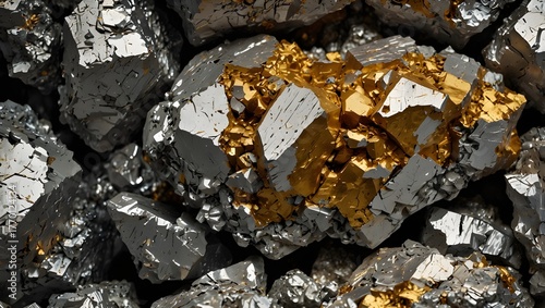 Macro shoot of piece of thulium ore isolated on a white background. Closeup photo of amazing shiny mineral rough