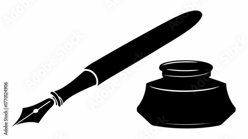Classic calligraphy pen and inkwell evokes timeless writing, perfect for authors, poets, and creative projects with a vintage or scholarly aesthetic