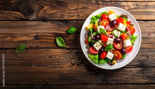 Fresh salad on wooden rustic table