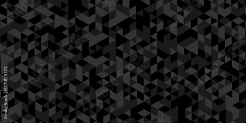 Abstract low polygon cubic black gray black design. vector poly triangle texture geometric pattern composed of triangular. geometric wall tile and metal cube background triangle wallpaper design.	