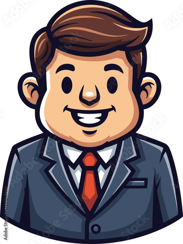 approachable professional cartoon mascot radiates trustworthy business confidence and positive leadership, isolated on transparent background