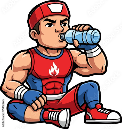 vigorous champion rehydrates, embodying disciplined recovery and peak performance preparation, isolated on transparent background