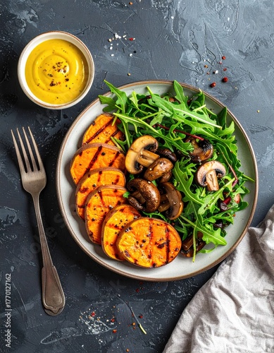 Tasty sweet potato, mushrooms, & greens