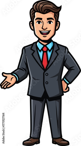 approachable corporate executive presents solutions with confident, inviting demeanor forward, isolated on transparent background