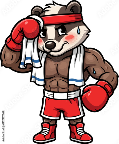 warrior badger pauses, sweat beading, unyielding in spirit, isolated on transparent background