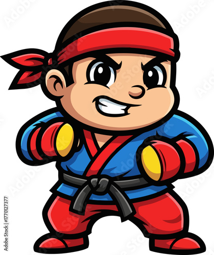 cartoon kid warrior stands firm, ready to conquer any obstacle, isolated on transparent background