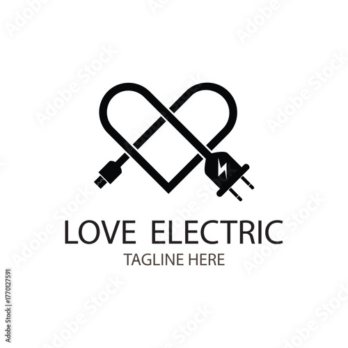 Electric love logo design in flat style with white background