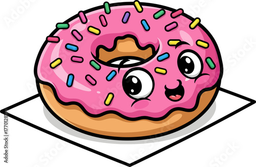 sprinkled pink donut winks, sharing a delightful, sugary secret, isolated on transparent background