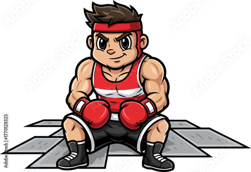boxing icon squats, focused and prepared for any challenge ahead, isolated on transparent background